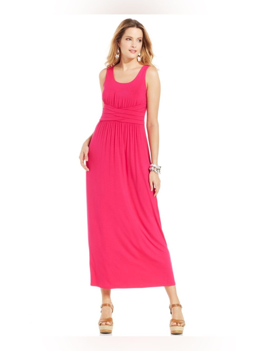 Spense Women’s Hot Pink Sleeveless Maxi Dress XXL Stretch Empire Waist